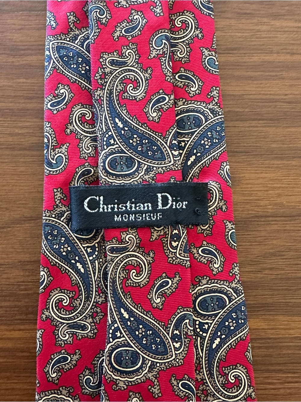 Christian Dior Pink-Red Paisley Silk Tie with Navy Accents